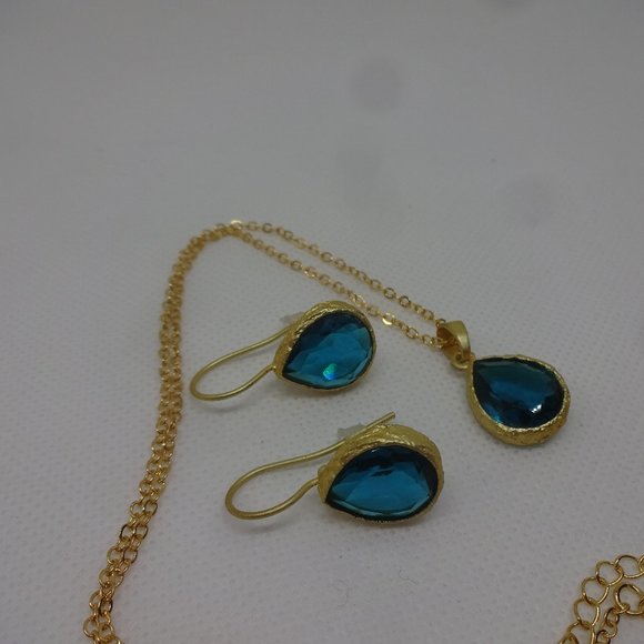 Elegant "APATITE TOPAZ" Handmade Gold EARRINGS & NECKLACE #307 - Picture 1 of 3